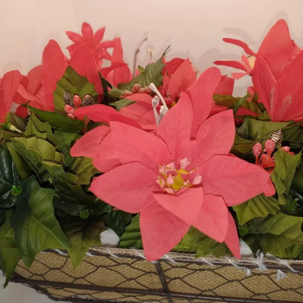 Hand Crafted Floral Table Centerpiece Winter Red Poinsettia Flower